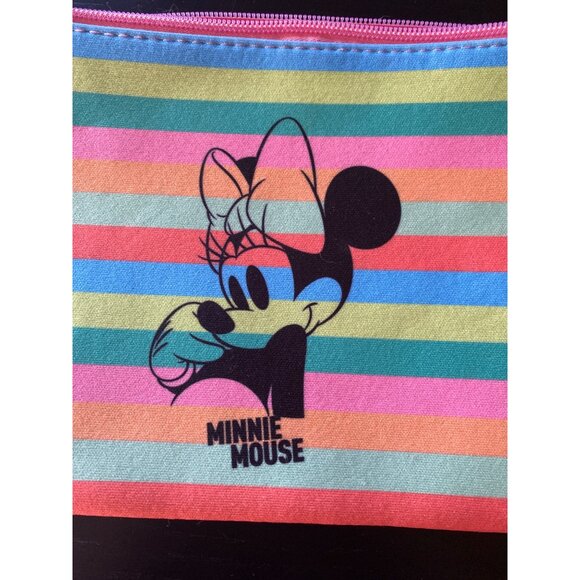 Minnie Mouse Striped Zip Top Pencil Case Bag - Picture 2 of 6